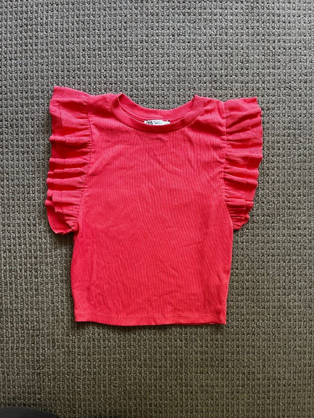 Zara Pink/Coral Ribbed Ruffle Sleeve Top
